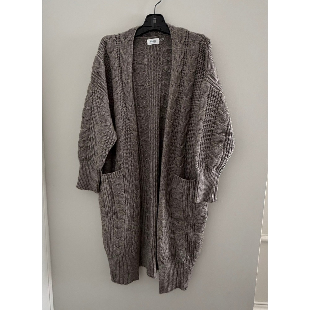 Bluivy Chunky Knit Long Cardigan Taupe Grey Brown Med Fall Cabincore Cozy Soft
